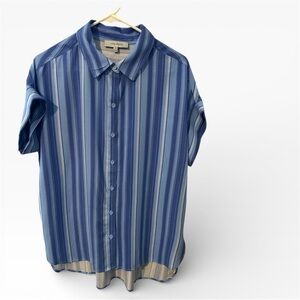 Casa Cabana Blue Striped Shirt Size M 100% Rayon Short Sleeve New